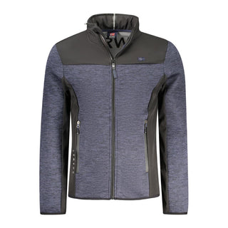 Blue polyester men's jacket by Norway 1963, shown on a hanger with a full front view and casual style.