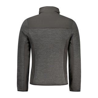 Black polyester men's jacket by Norway 1963, featuring a sleek design with a front zipper and stand-up collar.