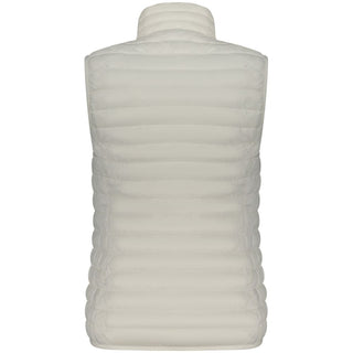 Bianco Poliammide women's gilet by Norway 1963, lightweight sleeveless vest in white, displayed on a hanger.