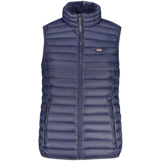 Blue nylon women's gilet by Norway 1963, lightweight sleeveless jacket with front zipper and padded design.