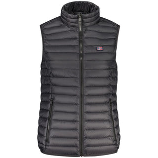 Black nylon women’s vest by Norway 1963, featuring a fitted design with adjustable straps and a sleek, modern look.