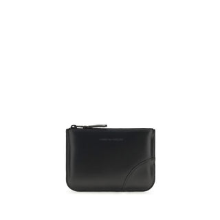 Black calf leather Bos Taurus wallet by Comme Des Garçons, featuring a sleek, minimalist design and durable stitching.