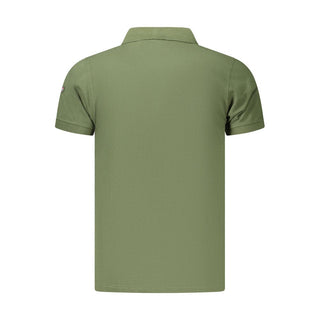Green cotton men's polo shirt by Norway 1963, featuring a classic fit and collar, displayed on a plain background.