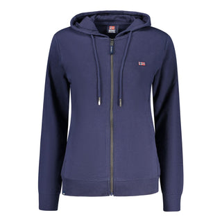 Blue cotton women's sweatshirt by Norway 1963, featuring a relaxed fit and minimalist design, shown on a model.