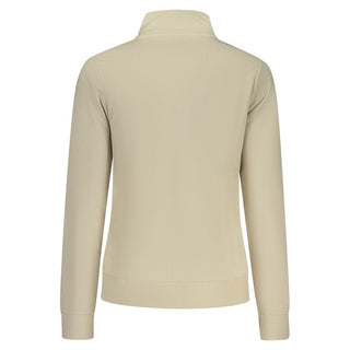 Beige cotton women's sweatshirt by Norway 1963, featuring a relaxed fit and crew neckline, displayed on a hanger.