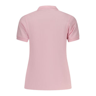 Rosa cotton women's polo shirt by Norway 1963 featuring a classic collar and short sleeves, displayed flat on a white background.