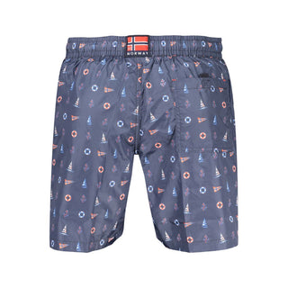 Blue polyester men's swim shorts by Norway 1963 with an elastic waistband and side pockets, perfect for swimming and beachwear.