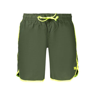 Green polyamide men's shorts by Norway 1963, shown with adjustable waistband and side pockets, casual outdoor wear.