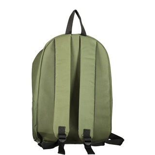 Green polyester men's backpack with adjustable straps and multiple compartments, designed by Norway 1963.