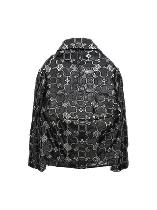 Bicolor polyethylene leather jacket by Comme Des Garçons, featuring a stylish two-tone design and modern casual fit.