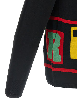 Black acetate cardigan by Comme Des Garçons, featuring a relaxed fit with long sleeves and a textured knit pattern.