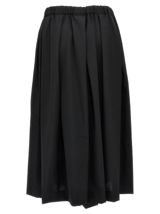 Black wool midi skirt by Comme Des Garçons, featuring a stylish, tailored design with a smooth fabric finish.