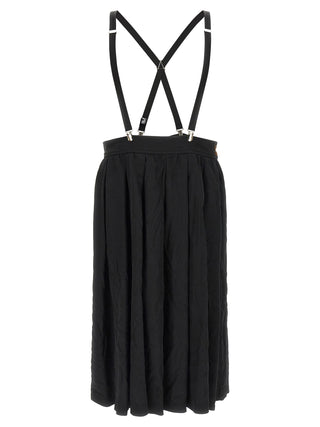 Black polyester midi skirt by Comme Des Garçons, featuring a sleek, flowy design with a high waist and minimalist style.