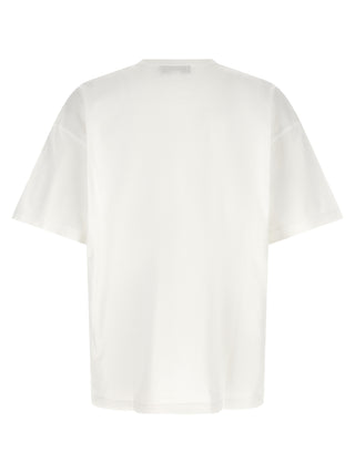 White cotton T-shirt by Comme Des Garçons, showcasing a simple, classic fit with smooth fabric and minimalist design.