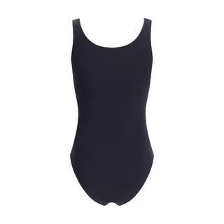 Black Wolford polyamide bodysuit showing smooth fabric, fitted design, and long sleeves on a neutral background.