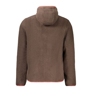 Brown polyester men's sweatshirt by Norway 1963 with a crew neckline and relaxed fit, shown on a hanger.