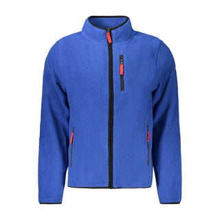 Blue polyester men's sweatshirt by Norway 1963, showing a close-up of the front with a relaxed fit and soft fabric texture.