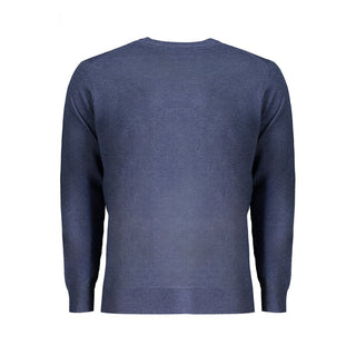 Blue wool men's sweater by Norway 1963, featuring a cozy knit design and ribbed cuffs.