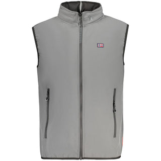 Gray polyester men's vest by Norway 1963, featuring a smooth fabric and classic style, displayed on a plain background.