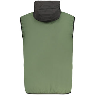 Men's green polyester vest by Norway 1963, shown with front zipper and adjustable waist, designed for a stylish, casual look.