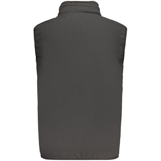 Black polyester men's vest by Norway 1963, featuring a sleek, fitted design with front zipper and side pockets.