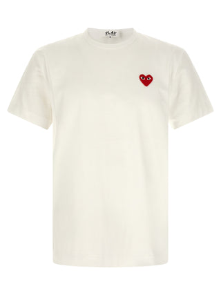 White cotton T-shirt from Comme Des Garçons Play with a round neckline and graphic logo on the front, casual and stylish.