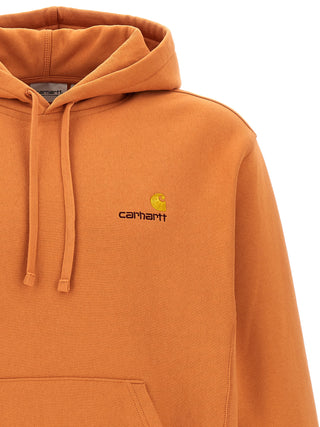 Orange Carhartt Wip cotton sweatshirt with ribbed cuffs and neckline, casual fit, displayed on a plain background.