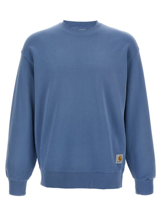 Blue Carhartt Wip cotton sweatshirt with ribbed cuffs and collar, casual fit, displayed on a plain background.