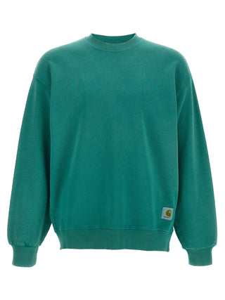 Carhartt Wip bicolor cotton sweatshirt with ribbed cuffs and crew neckline, featuring a color-block design and front logo patch.