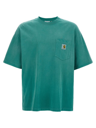 Carhartt Wip bicolor cotton T-shirt featuring contrasting colors and a classic fit, shown on a plain background.