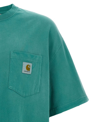 Bicolor cotton T-shirt by Carhartt Wip featuring a casual fit and contrasting color blocks, front view.