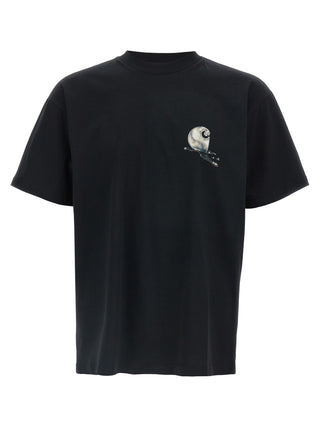 Black organic cotton T-shirt by Carhartt Wip, showing a close-up of the plain, soft fabric and classic fit.