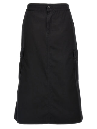 Black cotton midi skirt by Carhartt Wip, featuring a high waist and relaxed fit, shown on a hanger.