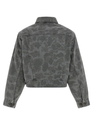 Gray organic cotton denim jacket by Carhartt Wip, shown with front view and classic stitching details.
