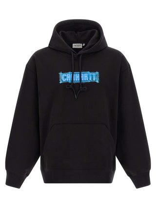 Black Carhartt Wip cotton sweatshirt with ribbed cuffs and neckline, casual fit, shown on a neutral background.