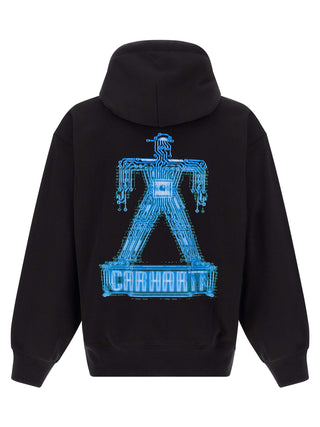 Black Carhartt Wip cotton sweatshirt with ribbed cuffs and crew neckline, displayed on a hanger.