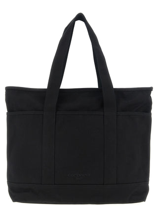 Black Carhartt Wip cotton tote bag with sturdy handles and spacious interior, ideal for everyday carrying.