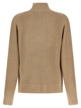 Beige Carhartt Wip acetate cardigan with a relaxed fit, featuring a V-neck, button front, and ribbed cuffs and hem.