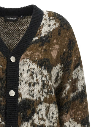 Multicolor acetate cardigan by Carhartt Wip featuring a relaxed fit and vibrant color blocks, styled with buttons and ribbed cuffs.