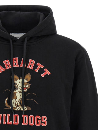 Black Carhartt Wip cotton sweatshirt with ribbed cuffs and neckline, displayed on a plain background.