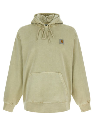 Beige Carhartt Wip cotton sweatshirt laid flat, showing its soft fabric and classic crewneck design.