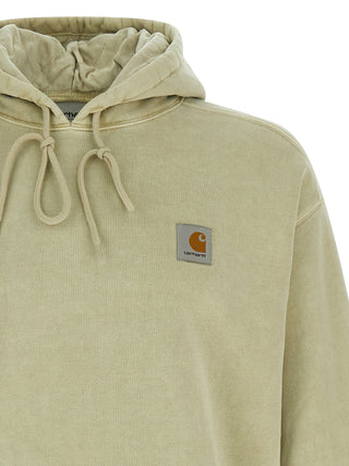 Beige Carhartt Wip cotton sweatshirt laid flat, showing soft fabric and classic crewneck design.
