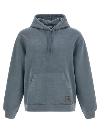 Blue Carhartt Wip cotton sweatshirt with ribbed cuffs and hem, displayed on a plain background.
