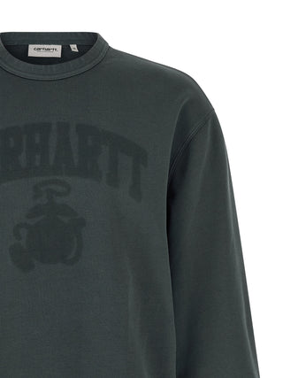Blue cotton sweatshirt by Carhartt Wip featuring a relaxed fit and ribbed cuffs, displayed flat on a white background.