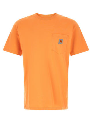 Orange Carhartt Wip cotton T-shirt with crew neckline and short sleeves, displayed flat on a white background.