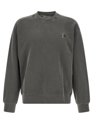 Black Carhartt Wip cotton sweatshirt with a relaxed fit and ribbed cuffs, displayed on a plain background.