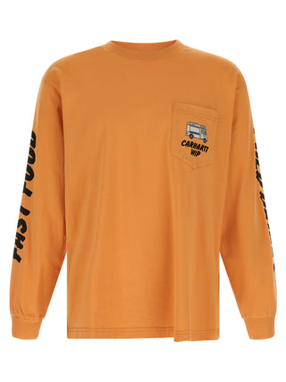 Orange Carhartt Wip cotton T-shirt with a classic crew neck and short sleeves, displayed flat on a white background.