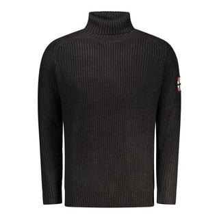 Black acrylic men's sweater by Norway 1963, featuring a cozy knit design and classic crew neckline.