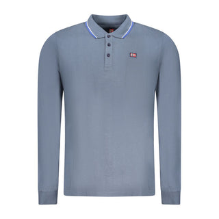 Blue cotton men's polo shirt by Norway 1963, featuring a classic collar and short sleeves, displayed flat on a white background.