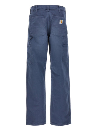 Blue organic cotton casual pants by Carhartt Wip, featuring a relaxed fit and classic style.